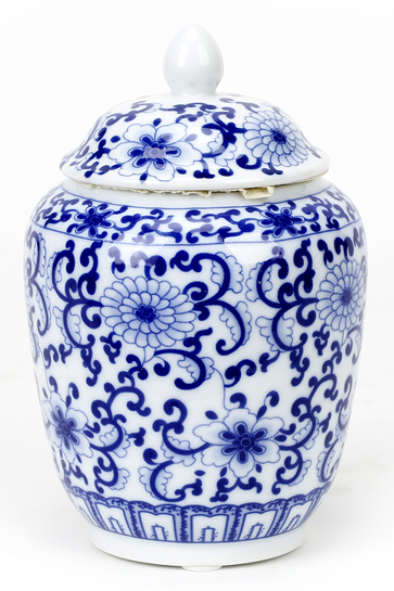Porcelain Blue and White Floral Tea Jar