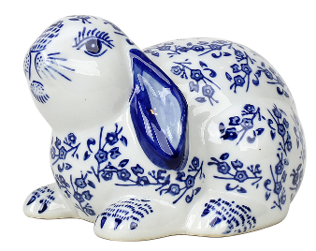Porcelain Blue and White Bunny Figurine