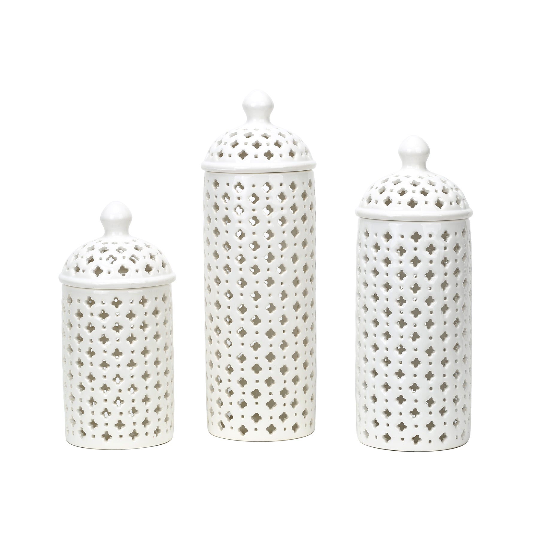 Ceramic White Pierced Jar Set of 3pcs