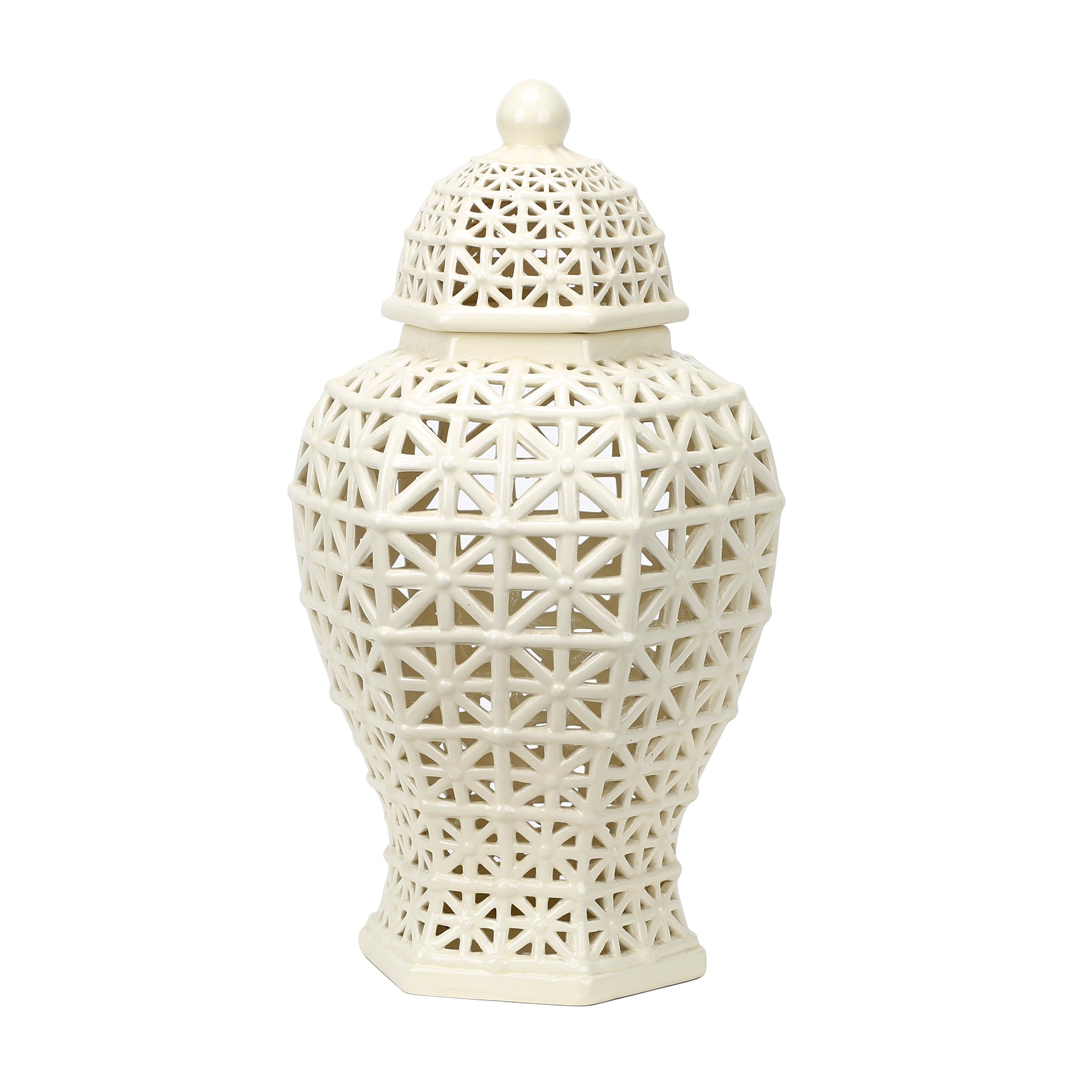 Ceramic Cream Pierced Jar