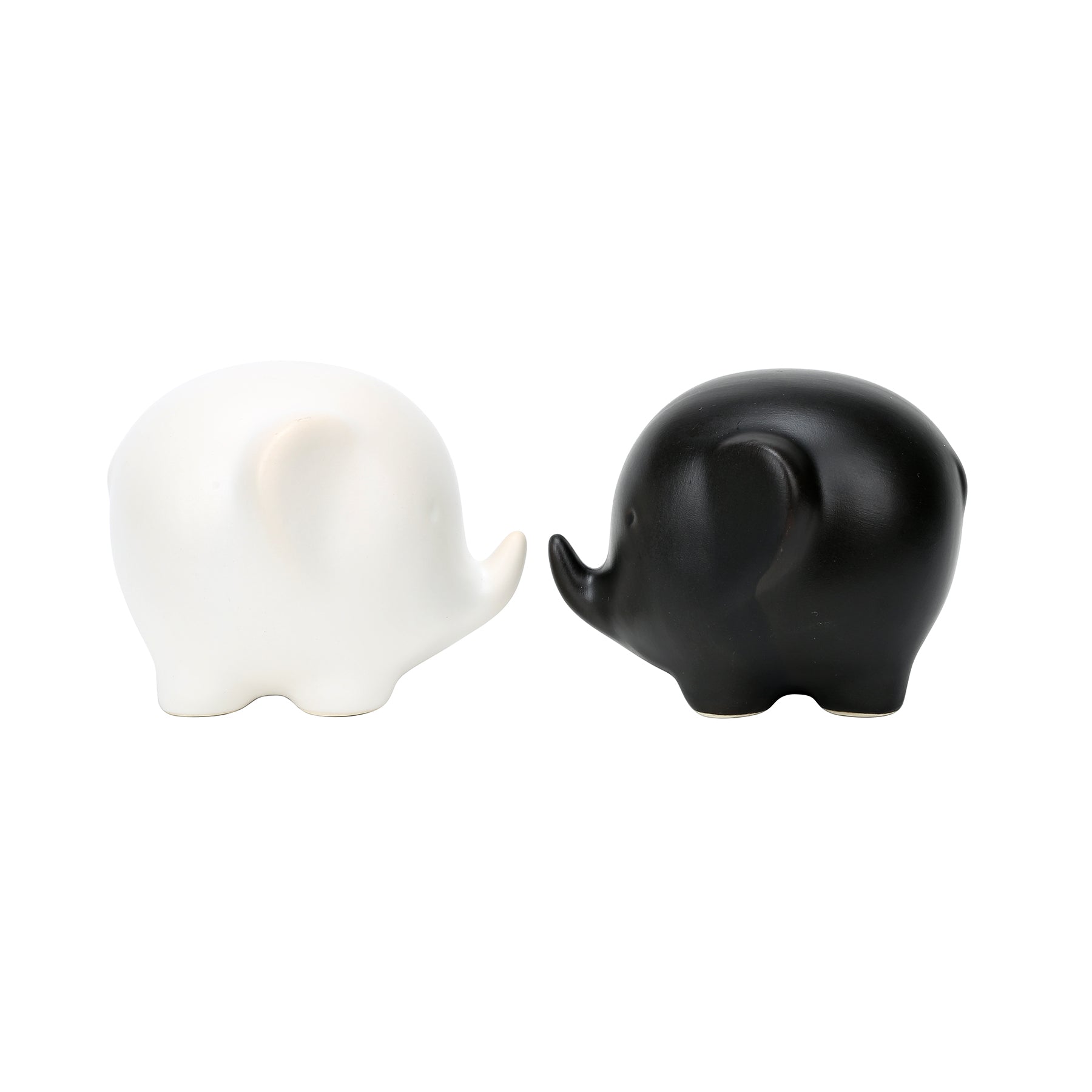 Ceramic White and Black Elephant Figurine set of 2pcs
