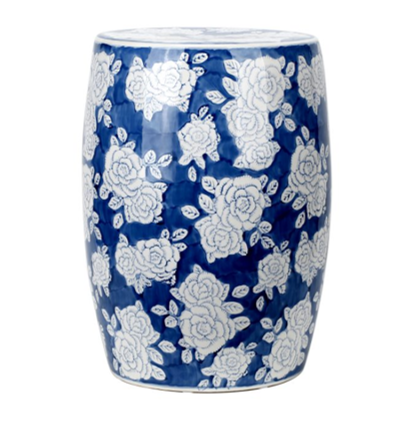 Porcelain Blue and White Floral Garden Stool