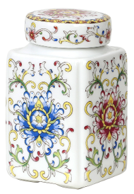 Porcelain Red, Green and White Floral Tea Jar