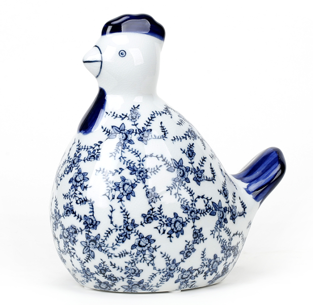 Porcelain Blue and White Flower Chicken Figurine