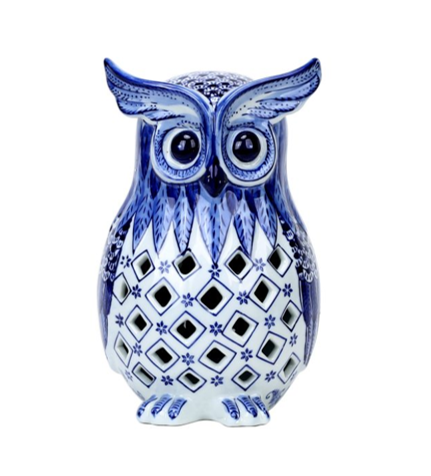 Porcelain Blue and White Owl Figurine