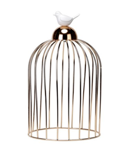 Metal Gold Plated Lantern with Ceramic Bird On Top
