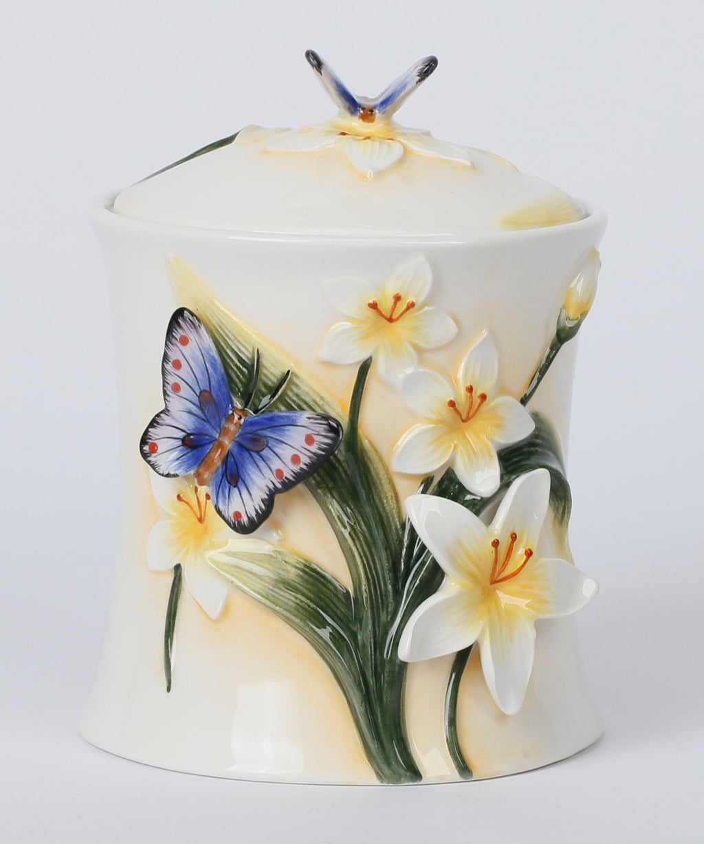 White Lilly 7"H Canister