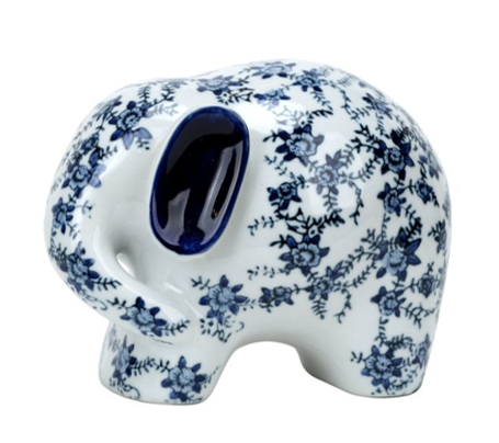 Porcelain Blue and White Flower Elephant Figurine