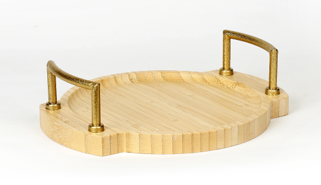 Wood Tray with Metal Handles
