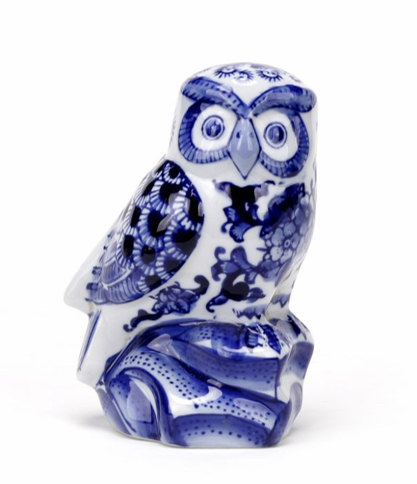 Porcelain Blue and White Owl Figurine
