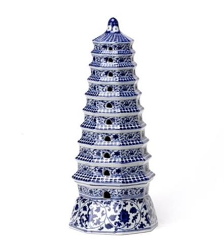 Porcelain Blue and White Floral Pagoda Lidded Decoration