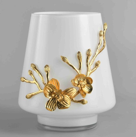 Ceramic White Vase with Metal Flower