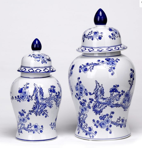 Porcelain Blue and White Floral Ginger Jars Set 2