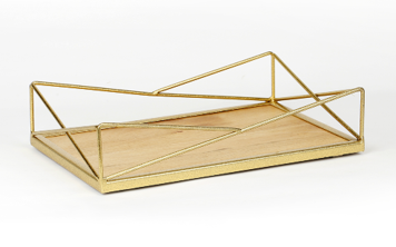 Wood Tray with Metal Handles