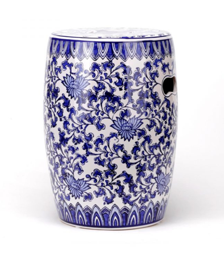 Ceramic Blue and White Floral Garden Stool