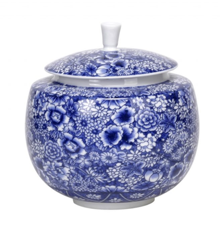 Porcelain Blue and White Floral Tea Jar