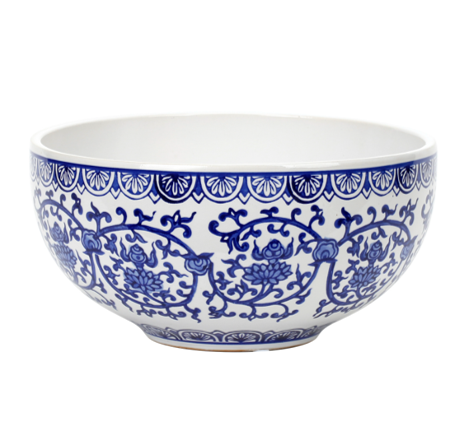 Porcelain Blue and White Scrolling Leaves Floral Bowl