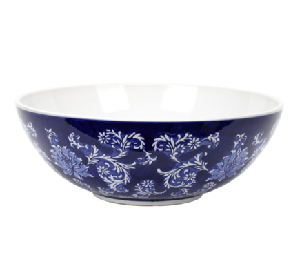 Porcelain Blue and White Peony with Scrolling Leaves Motif Bowl