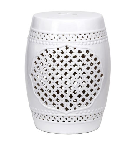 Ceramic White Pierced Medallion Garden Stool