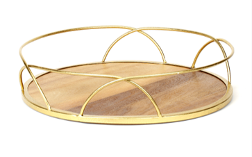 Wood Tray with Metal Handles