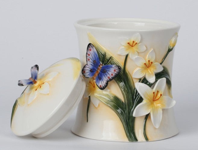 White Lilly 7"H Canister