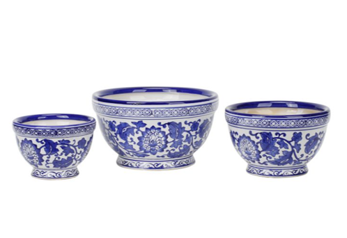 Porcelain Blue and White Floral Bowls Set 3