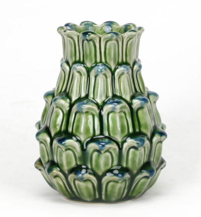 Pottery Green Reactive Glaze Artichoke Facet Vase