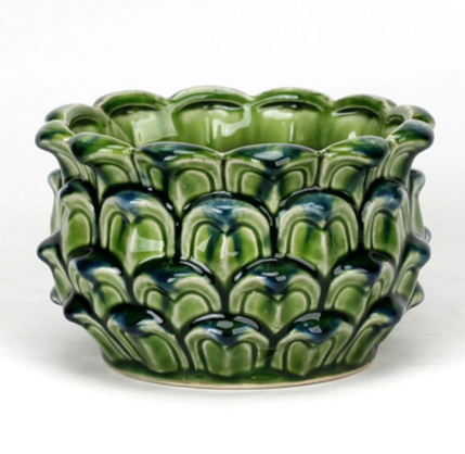Pottery Green Reactive Glaze Artichoke Facet Bowl