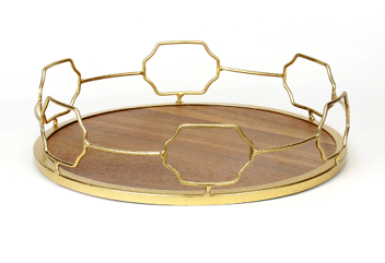 Wood Tray with Metal Handles