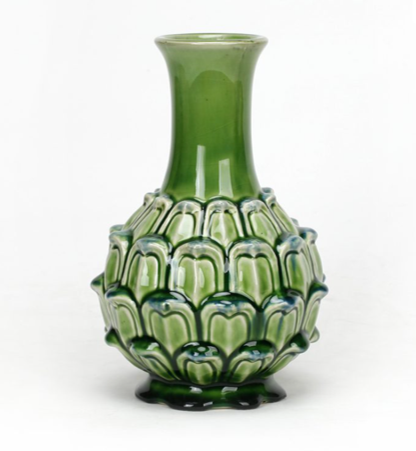 Pottery Green Reactive Glaze Artichoke Facet Vase