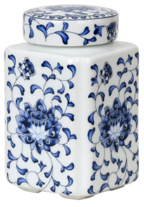 Porcelain Blue and White Floral Tea Jar