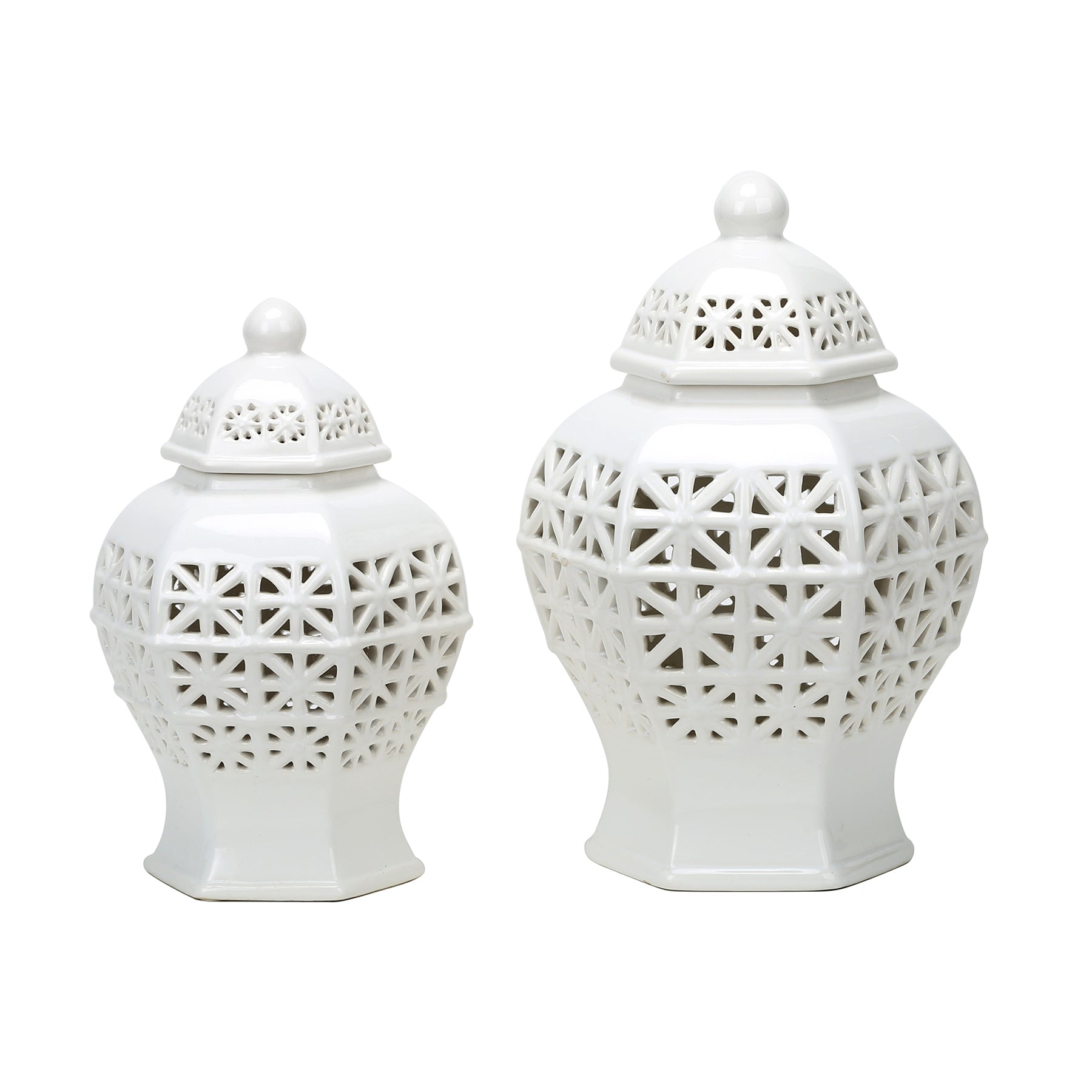 Ceramic White Pierced Jar Set of 2pcs
