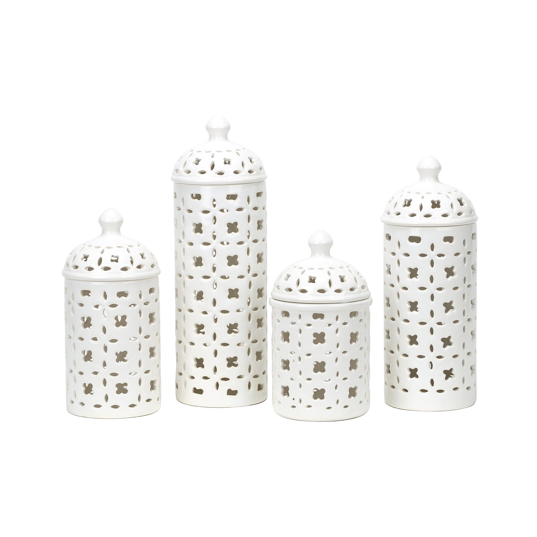 Ceramic White Pierced Jar Set of 4pcs
