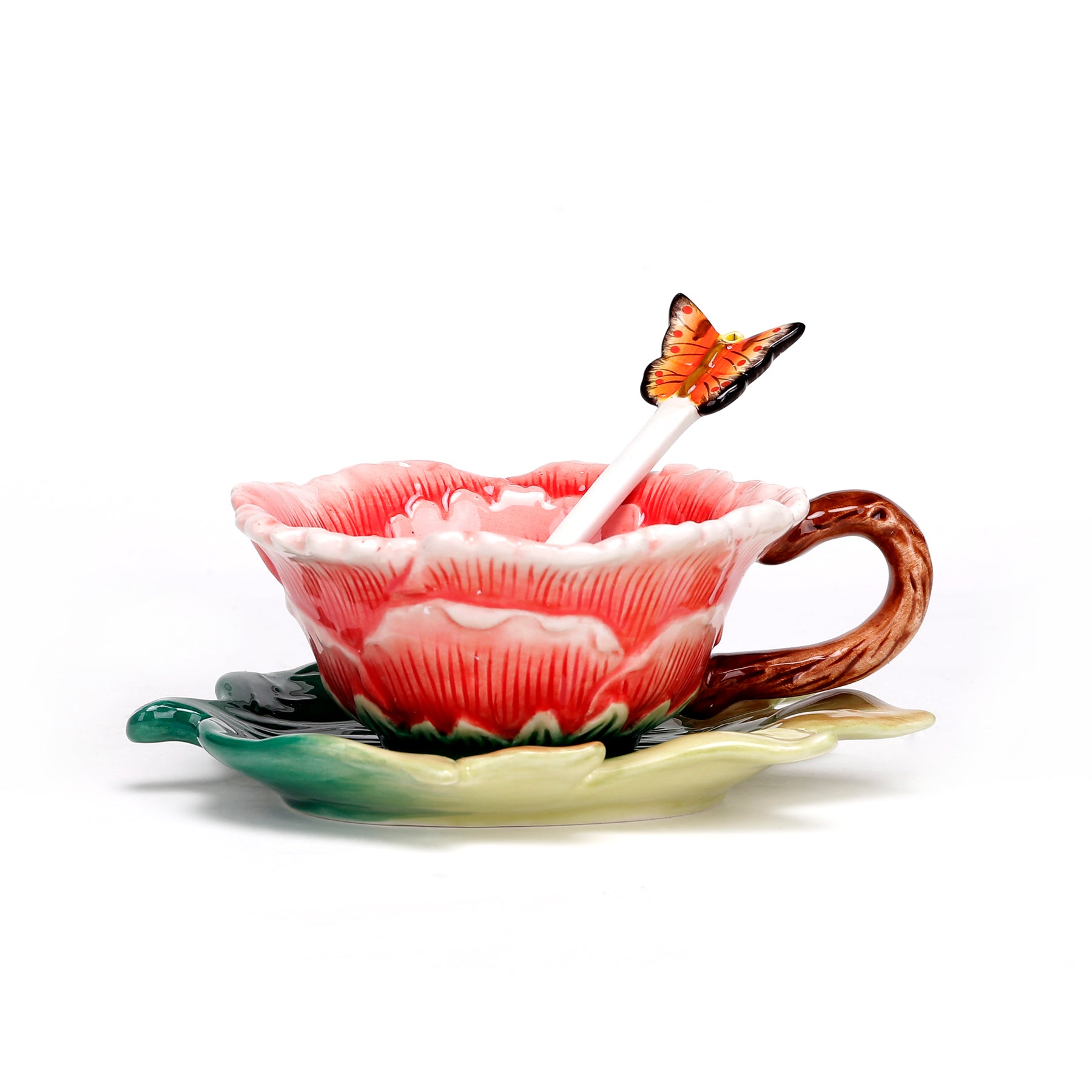 Ceramic Cup and Saucer with Butterfly Spoon