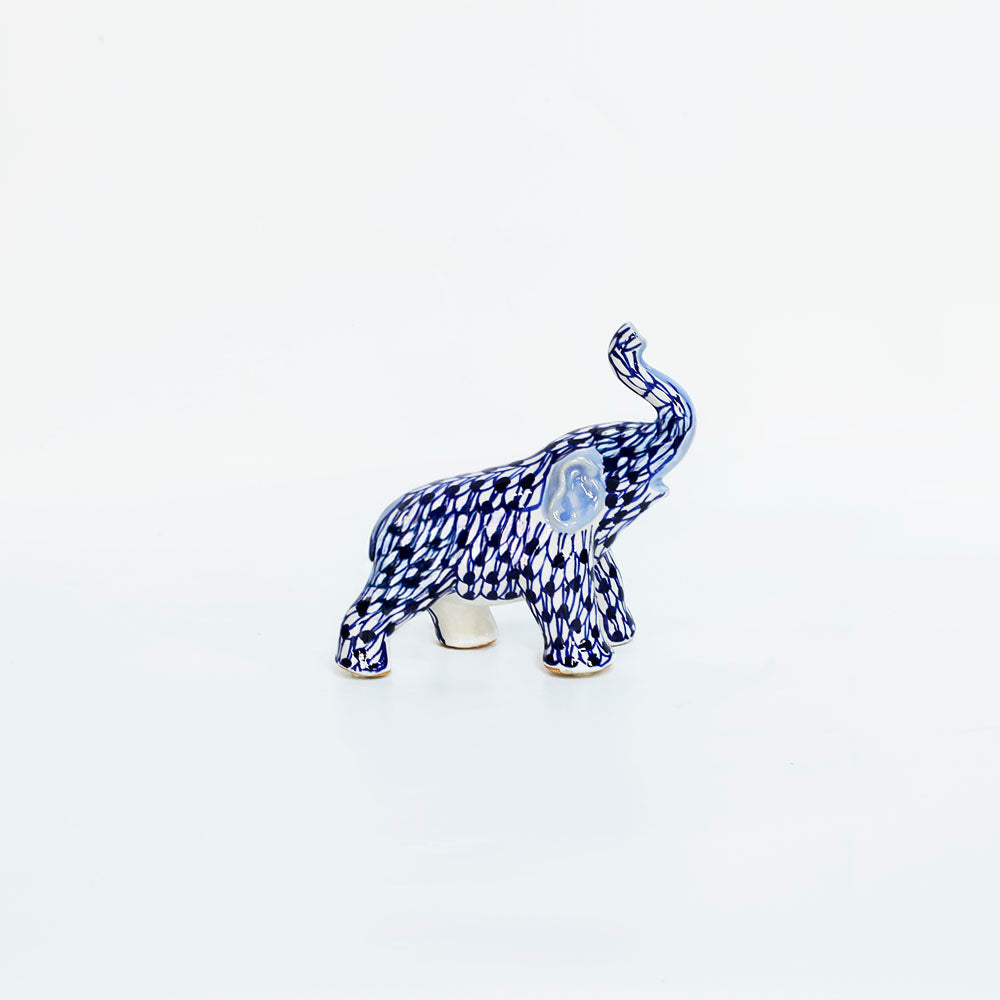Porcelain Blue and White Flower Elephants Figurine