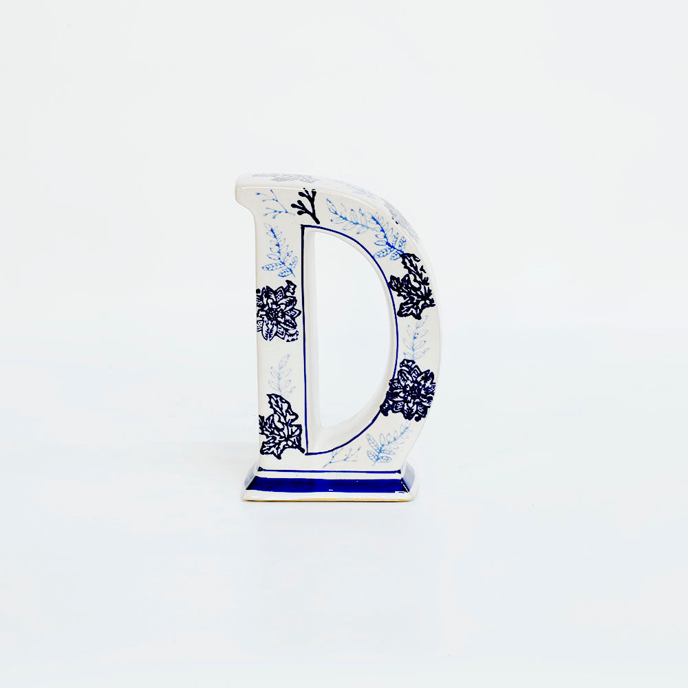 Ceramic Blue and White Letter 'D" Decoration