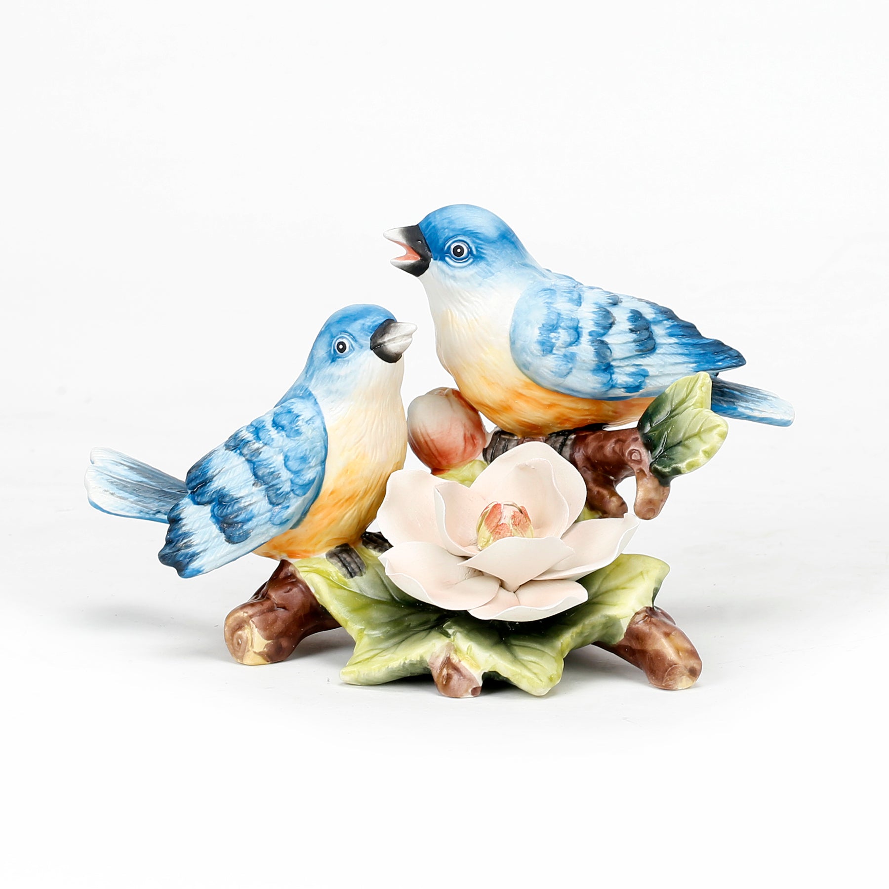 Ceramic 3D Magnolia with Blue Birds Figurine