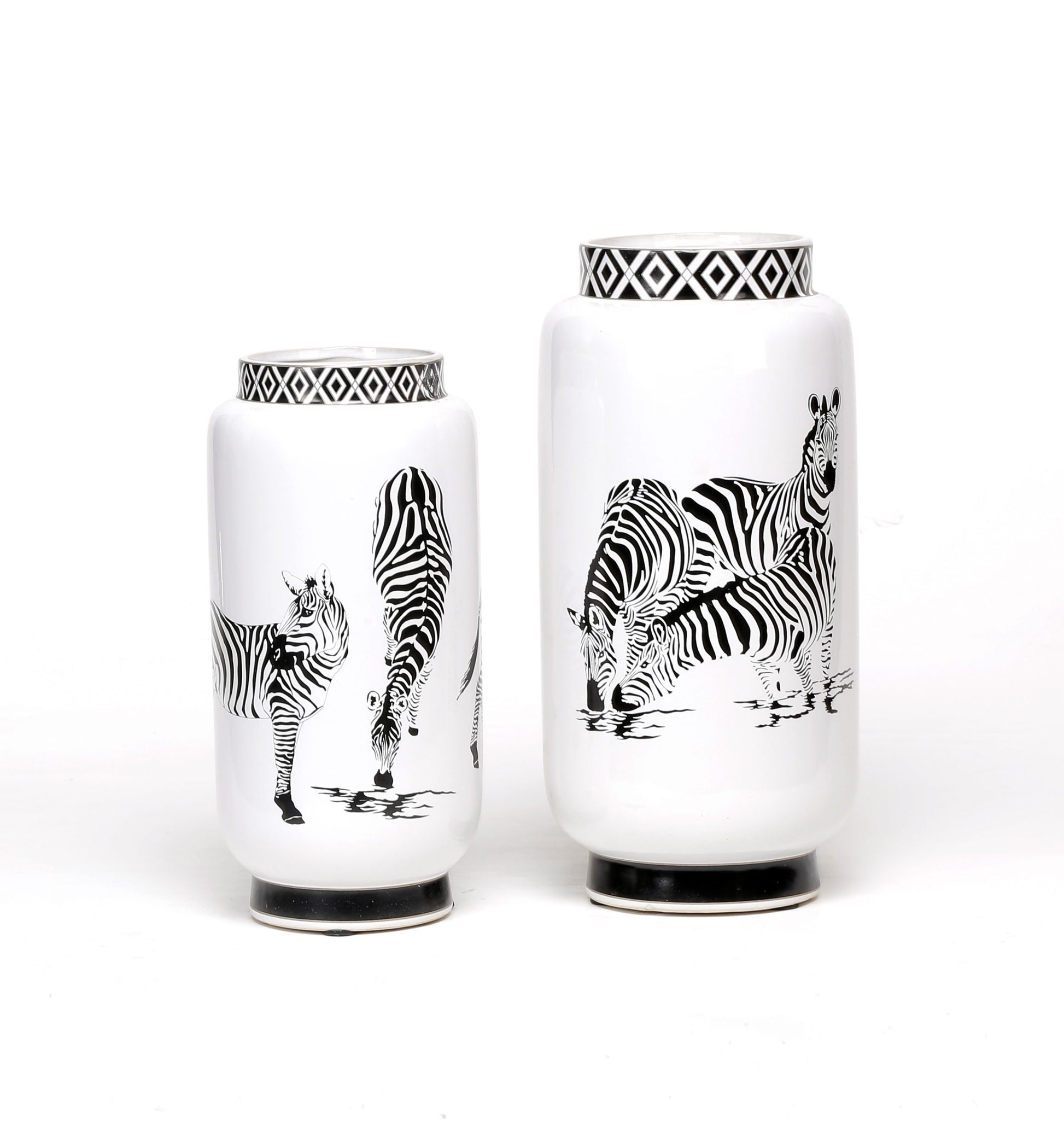 Ceramic Black and White Zebras Motif Vases Set 2