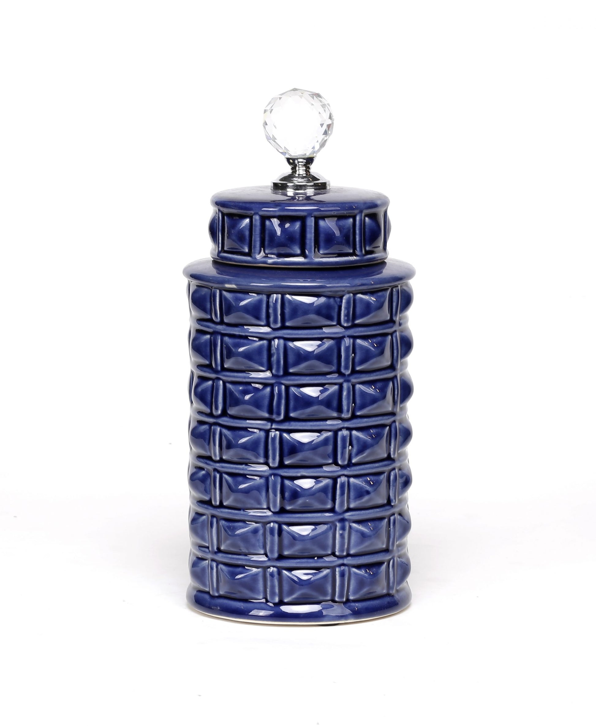Ceramic Geo Faceted Jar with Crystal Finial