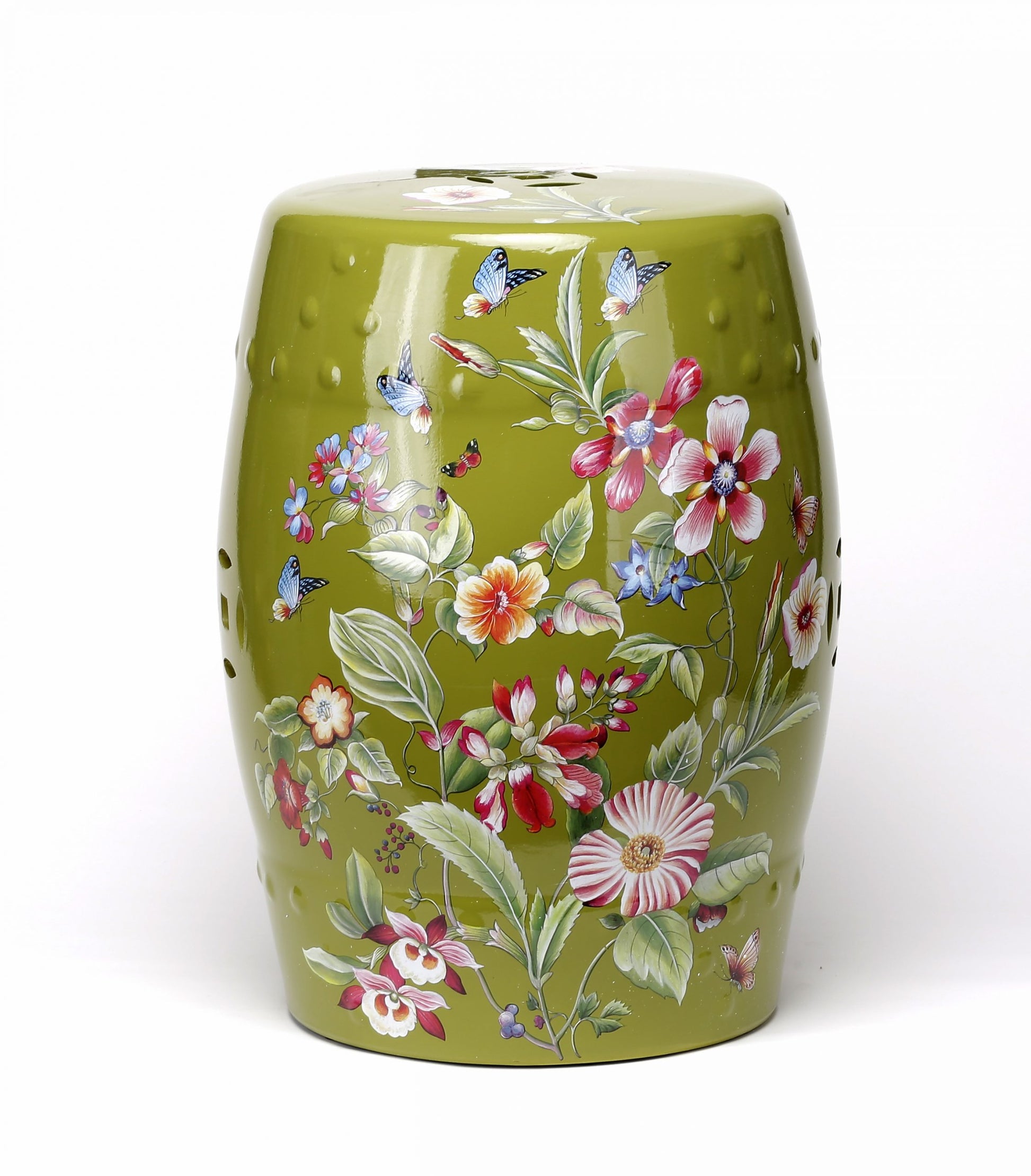 Ceramic Floral and Butterflies Garden Stool