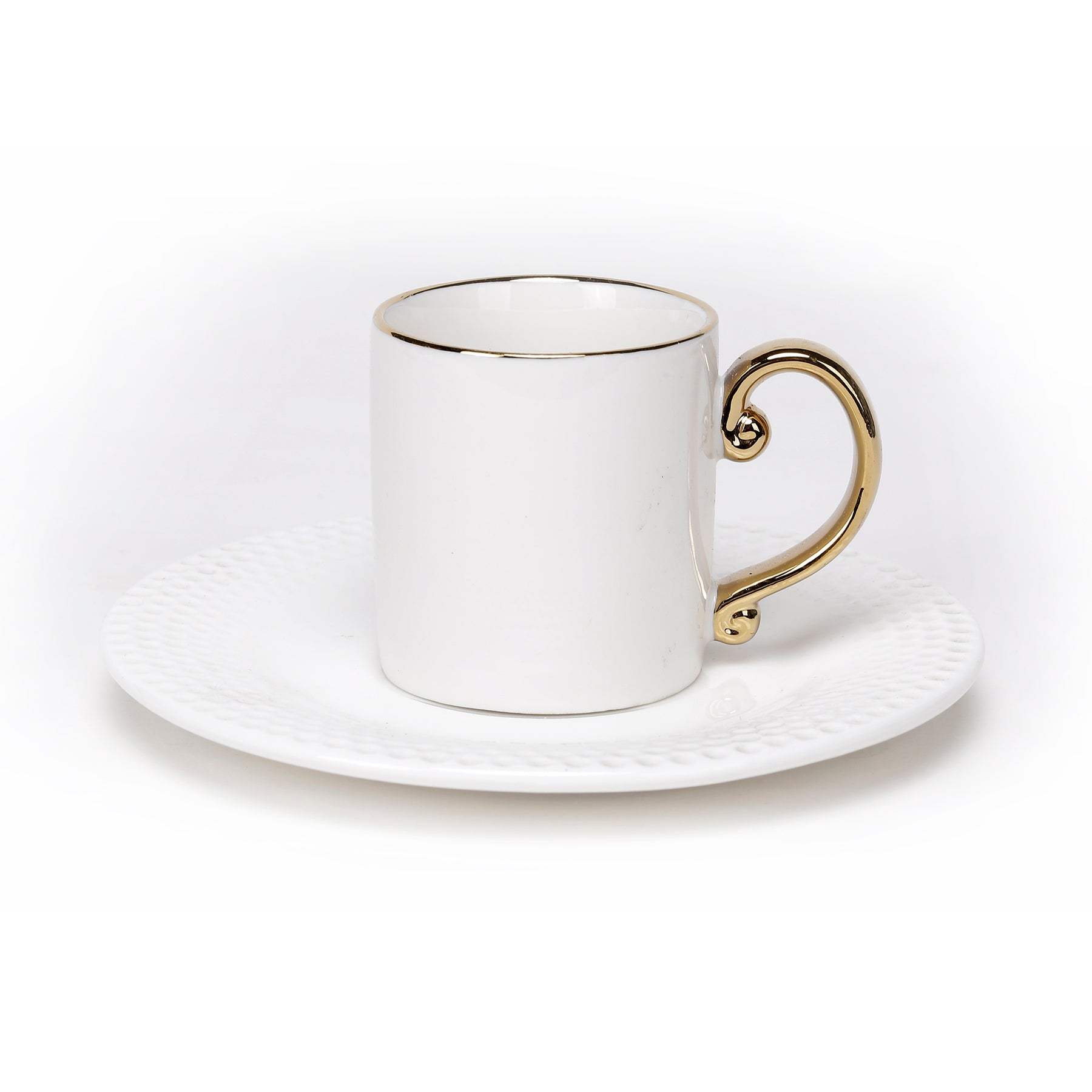 Ceramic Cup and Saucer with Gold-Plated Rim and Handle