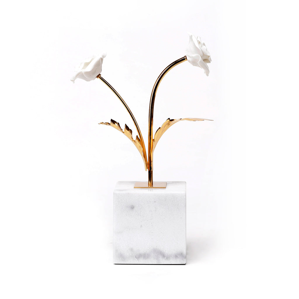 Ceramic Hand-Crafted Roses Figurine with Marble Base TWO SIZES