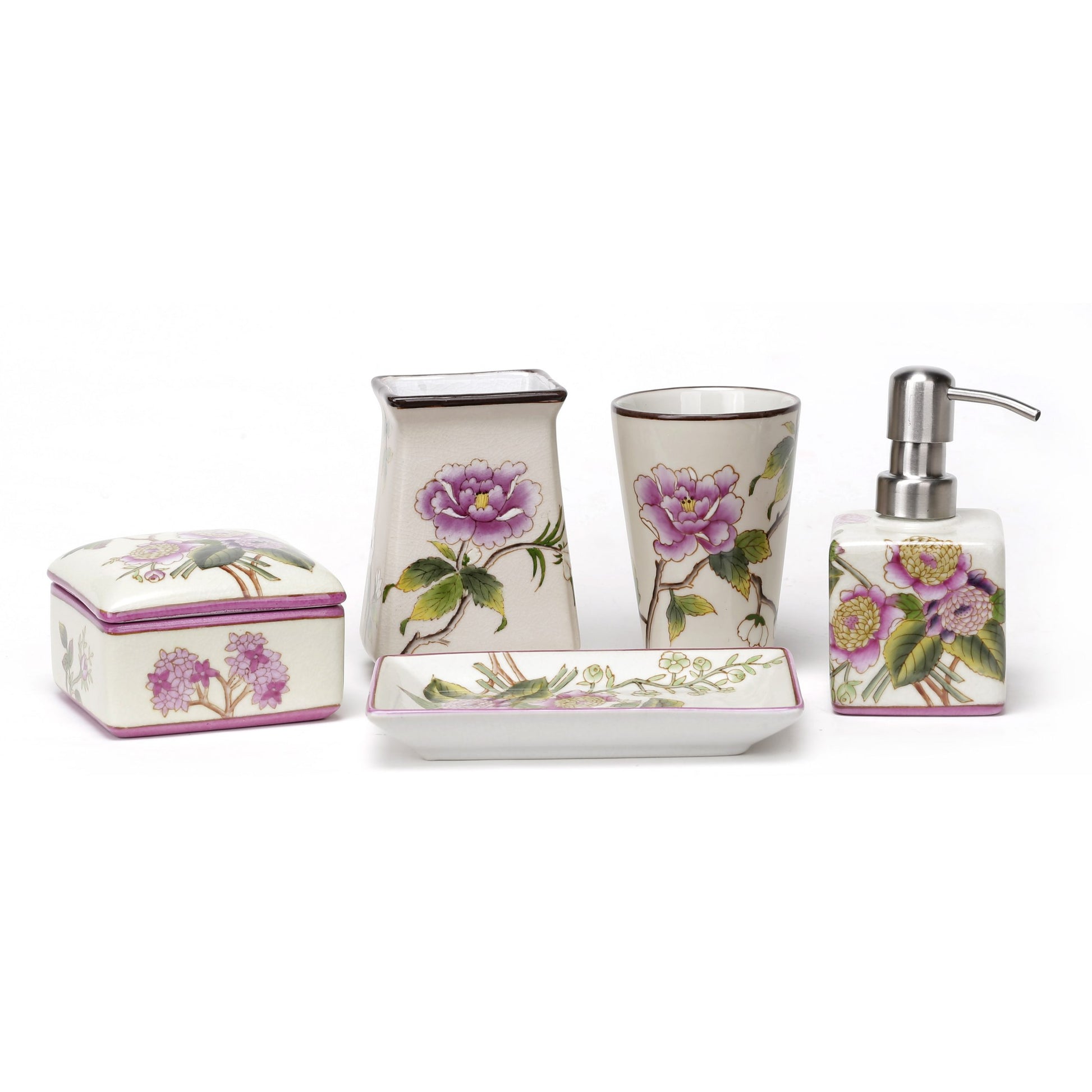 Porcelain Floral Motif Bathroom Accessory Set 5