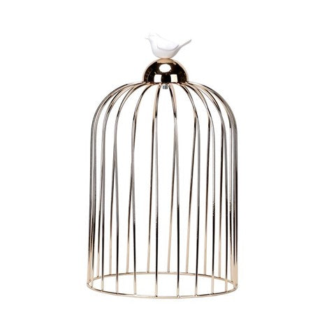 Metal Gold Plated Lantern with Ceramic Bird On Top