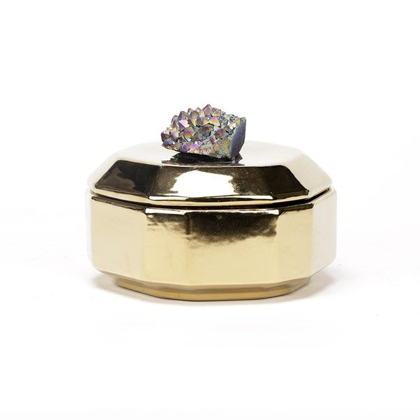 Ceramic Gold Box with Crystal Finial