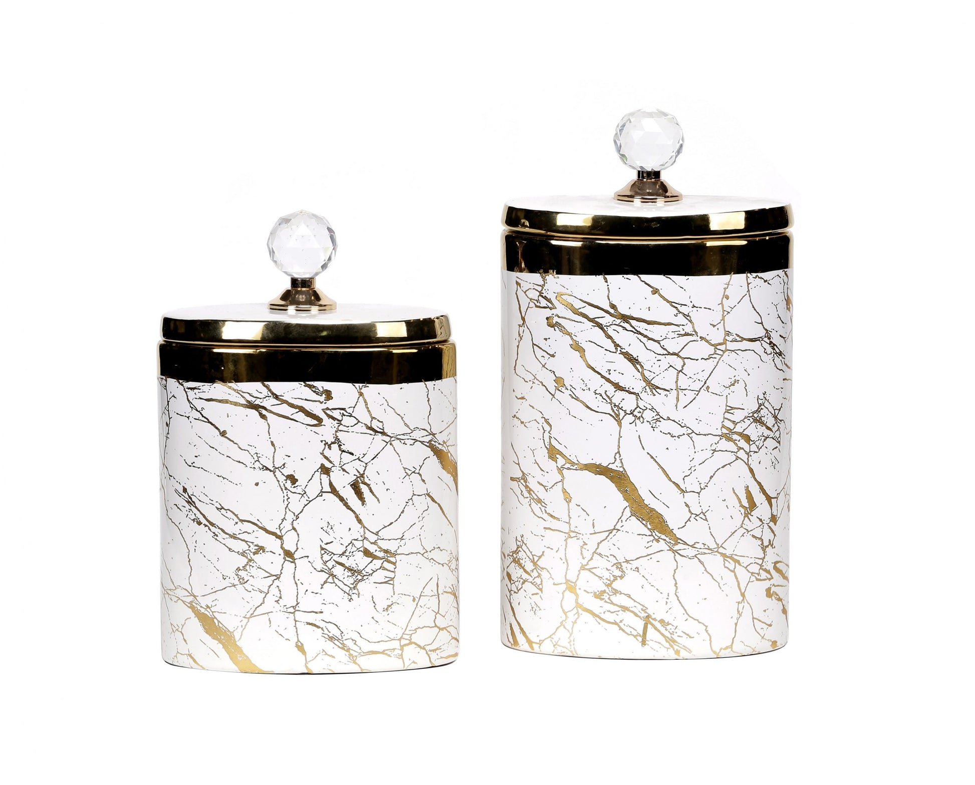 Ceramic Gold Plated Jar with Crystal Finial Set 2