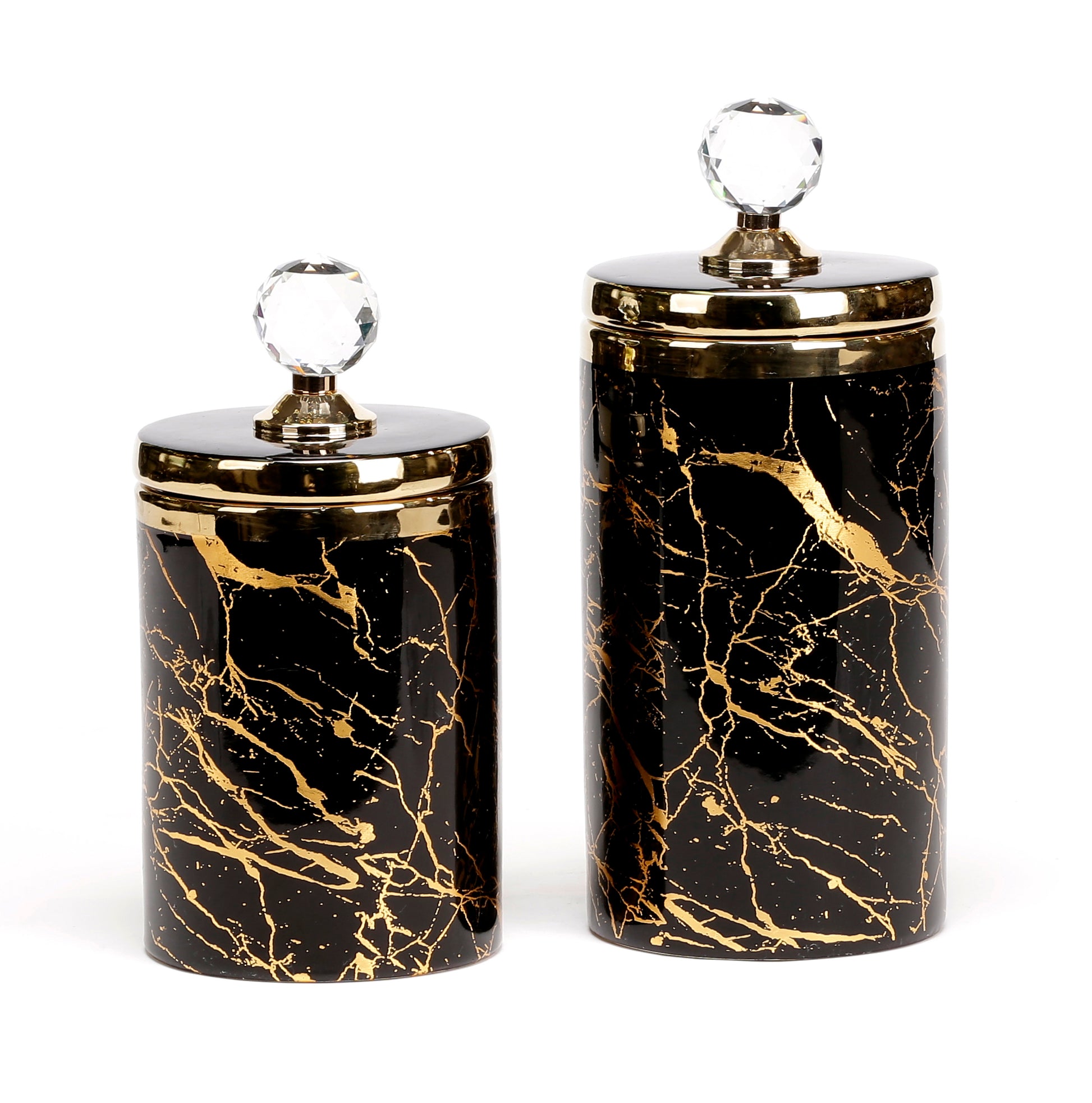 Ceramic Gold Plated Jars with Crystal Finial Set 2