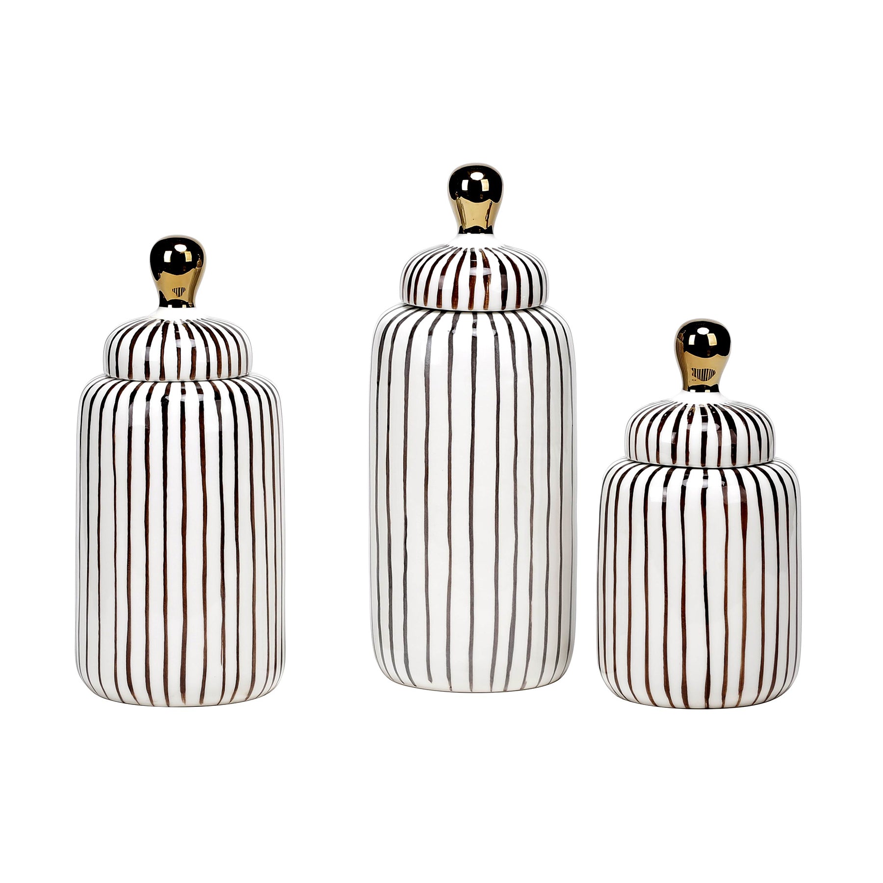 Ceramic White with Gold Stripes Jars Set 3
