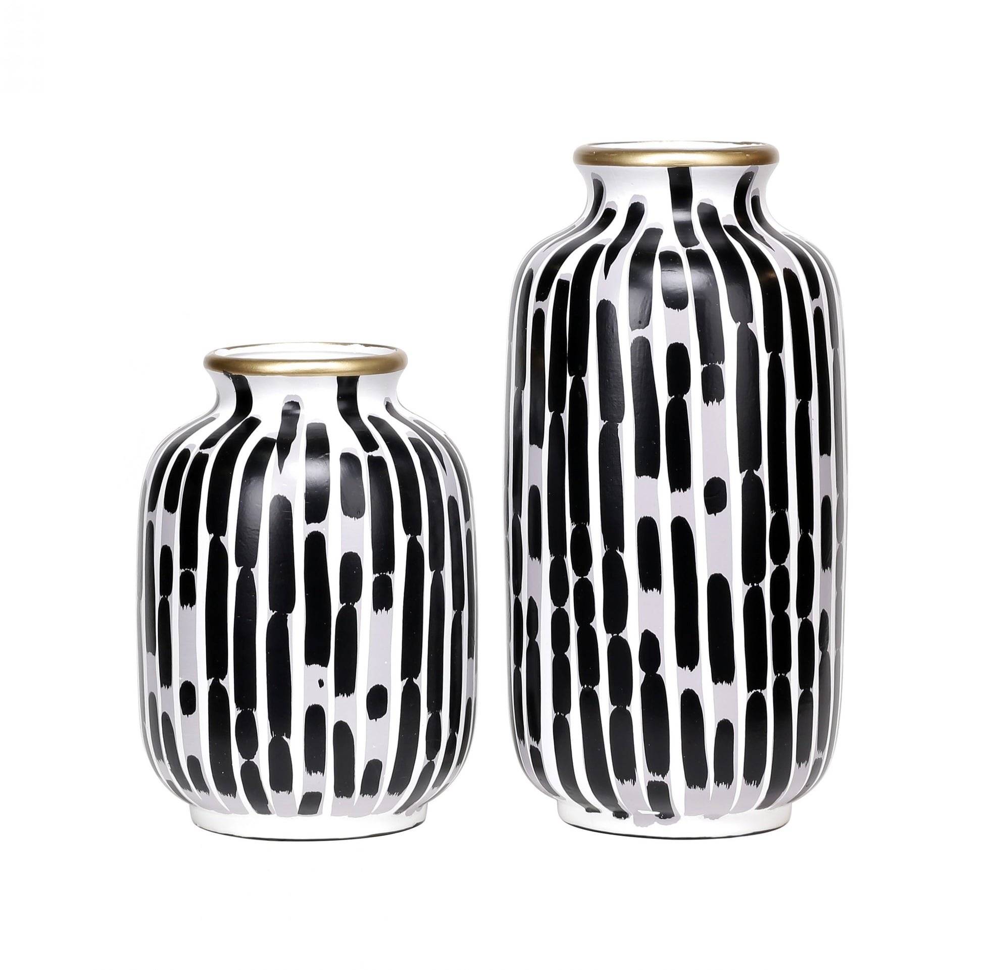 Ceramic Black and White Vases with Brush Paint Motif Set 2