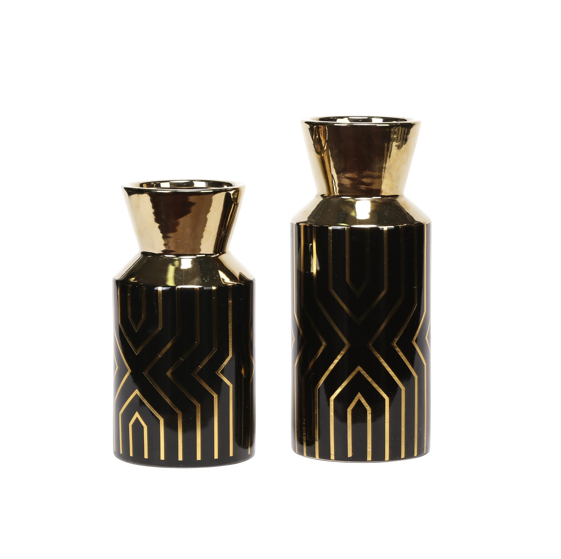 Ceramic Black and Gold Geo Vases Set 2